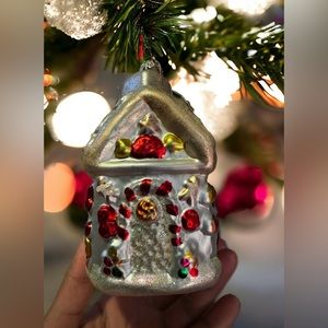 VTG Glass  Blown Christmas Gingerbread House Ornament 5.5”